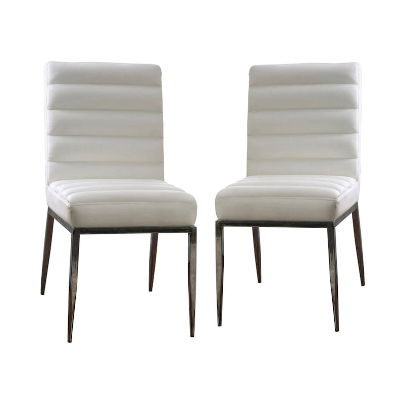 Modern White Channel Tufted Dining Chairs in Faux Leather, Set of 2