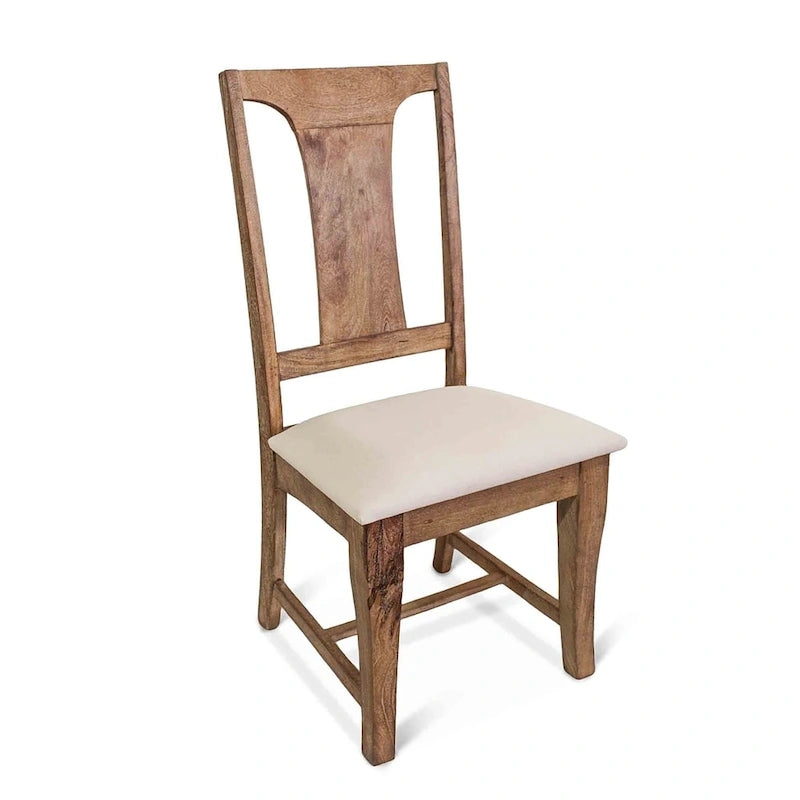 Mango Wood Upholstered Dining Chairs, Set of 2 | Antique Oak Finish