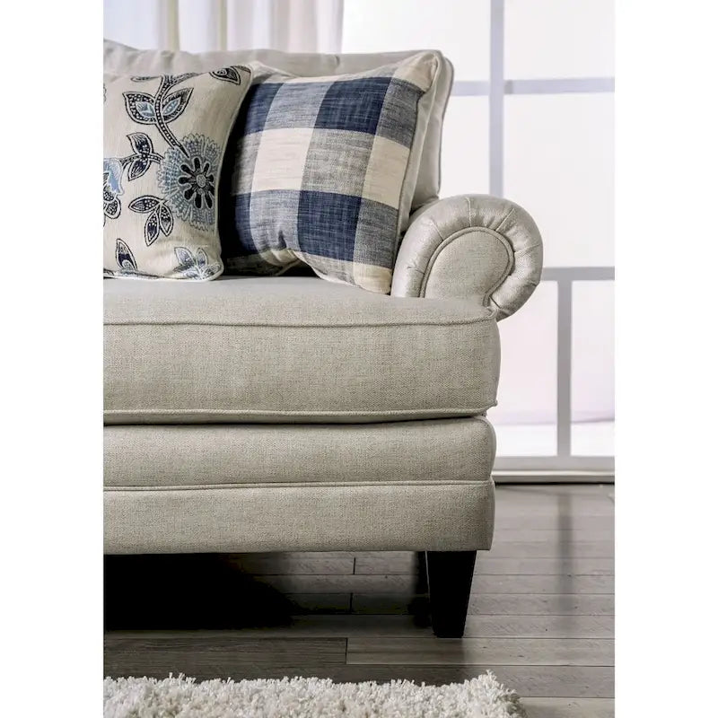 Transitional Ivory Fabric 2-Piece Sofa & Loveseat Living Room Set