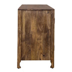 74" Boho Solid Mango Wood TV Console with 4 Hand-Carved Doors, Weathered Honey