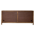74" Boho Solid Mango Wood TV Console with 4 Hand-Carved Doors, Weathered Honey