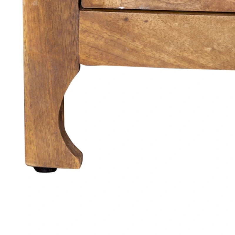 74" Boho Solid Mango Wood TV Console with 4 Hand-Carved Doors, Weathered Honey