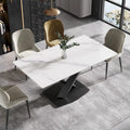 63" Modern Dining Table with White Sintered Stone Tabletop and Violet Steel Base