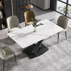 63" Modern Dining Table with White Sintered Stone Tabletop and Violet Steel Base
