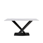 63" Modern Dining Table with White Sintered Stone Tabletop and Violet Steel Base