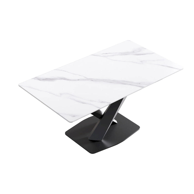 63" Modern Dining Table with White Sintered Stone Tabletop and Violet Steel Base