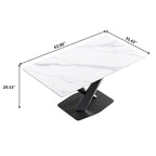 63" Modern Dining Table with White Sintered Stone Tabletop and Violet Steel Base