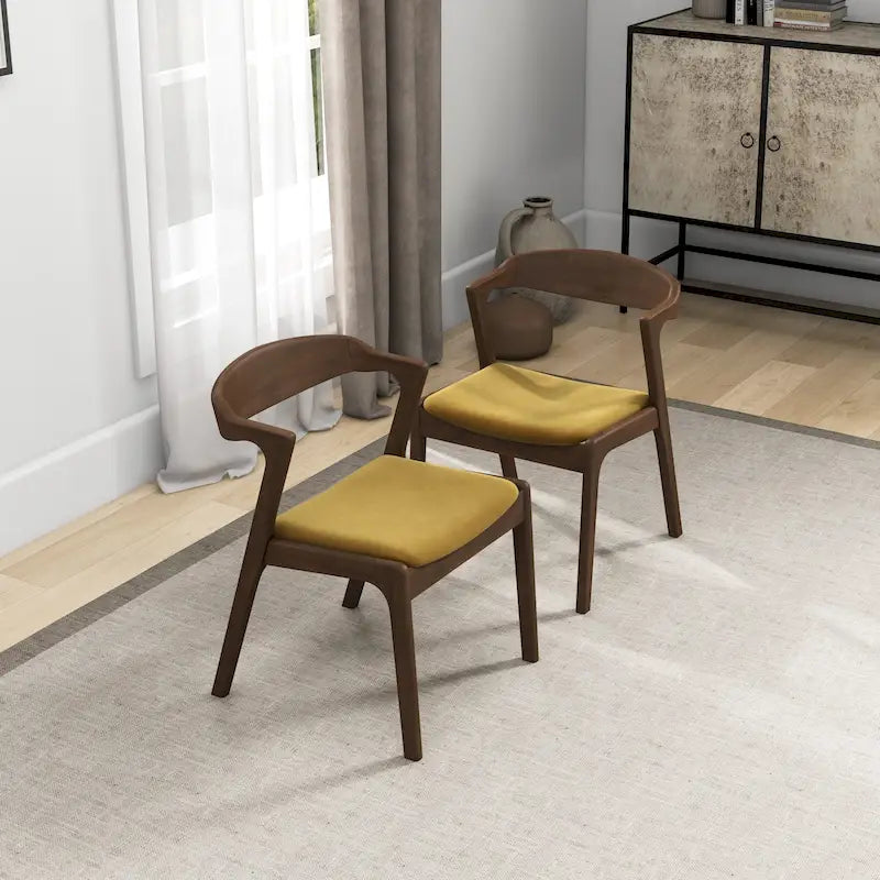 Mid-Century Modern Dining Chair with Solid Wood Frame, Set of 2