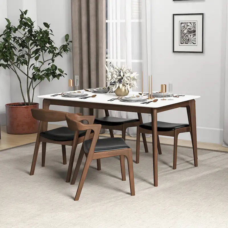 Mid-Century Modern Dining Chair with Solid Wood Frame, Set of 2