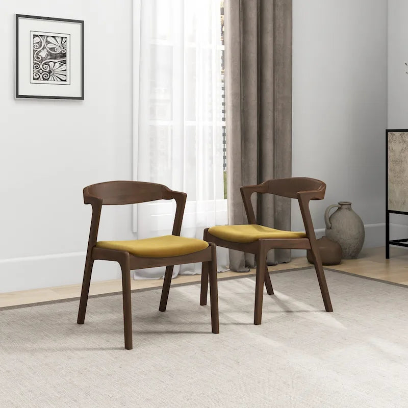 Mid-Century Modern Dining Chair with Solid Wood Frame, Set of 2