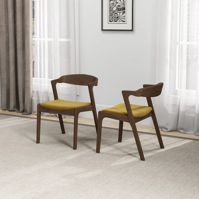 Mid-Century Modern Dining Chair with Solid Wood Frame, Set of 2