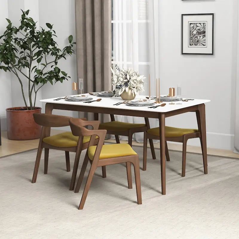 Mid-Century Modern Dining Chair with Solid Wood Frame, Set of 2