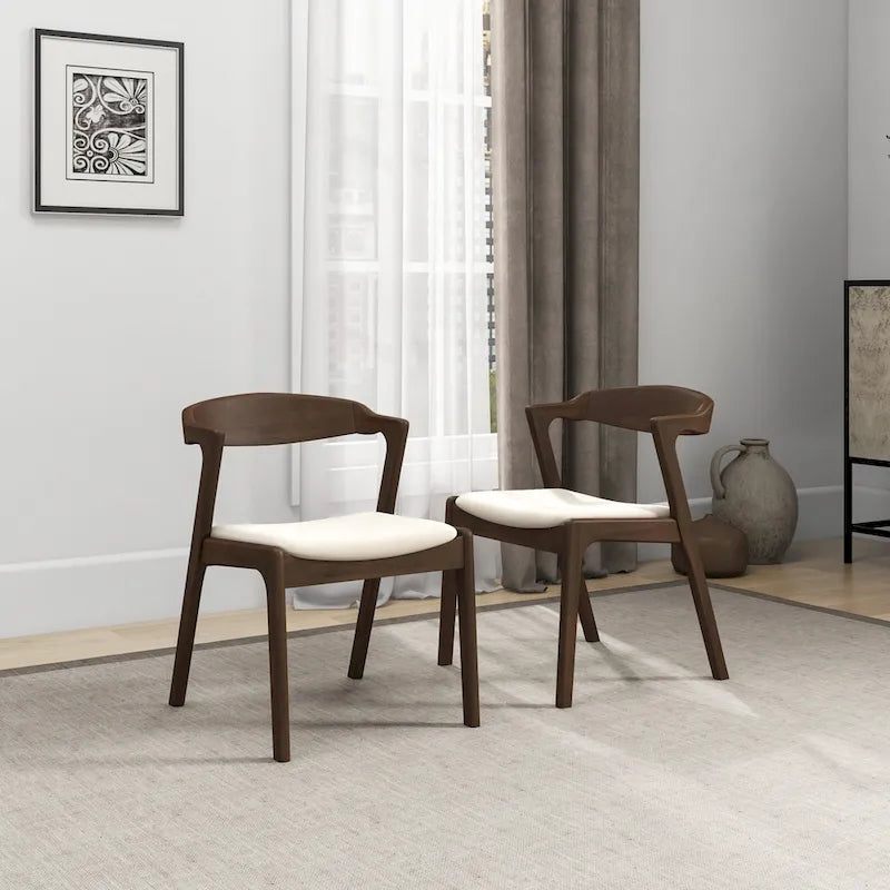 Mid-Century Modern Dining Chair with Solid Wood Frame, Set of 2