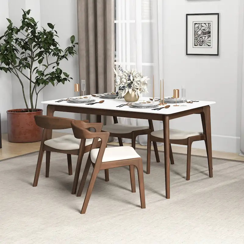 Mid-Century Modern Dining Chair with Solid Wood Frame, Set of 2
