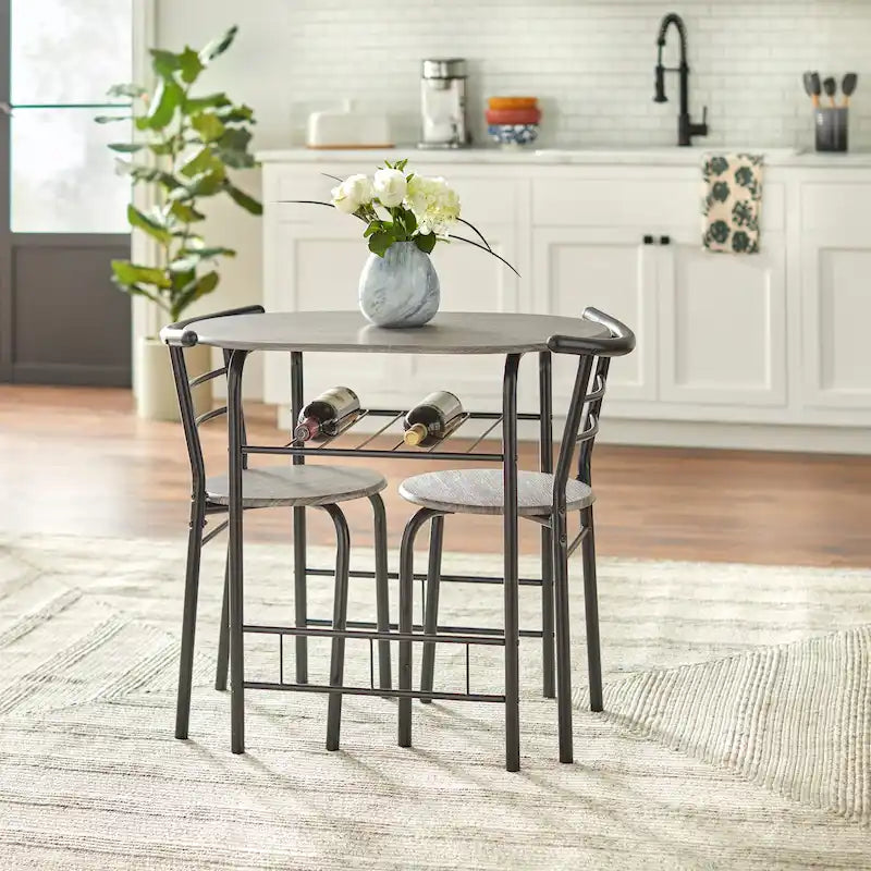 3-Piece Bistro Set with Metal Frame – Espresso or Grey Finish