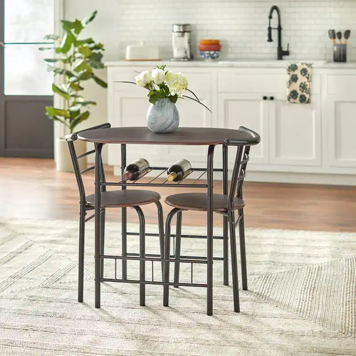 3-Piece Bistro Set with Metal Frame – Espresso or Grey Finish