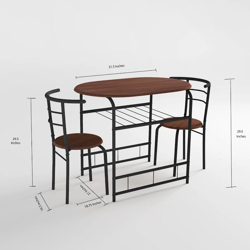 3-Piece Bistro Set with Metal Frame – Espresso or Grey Finish