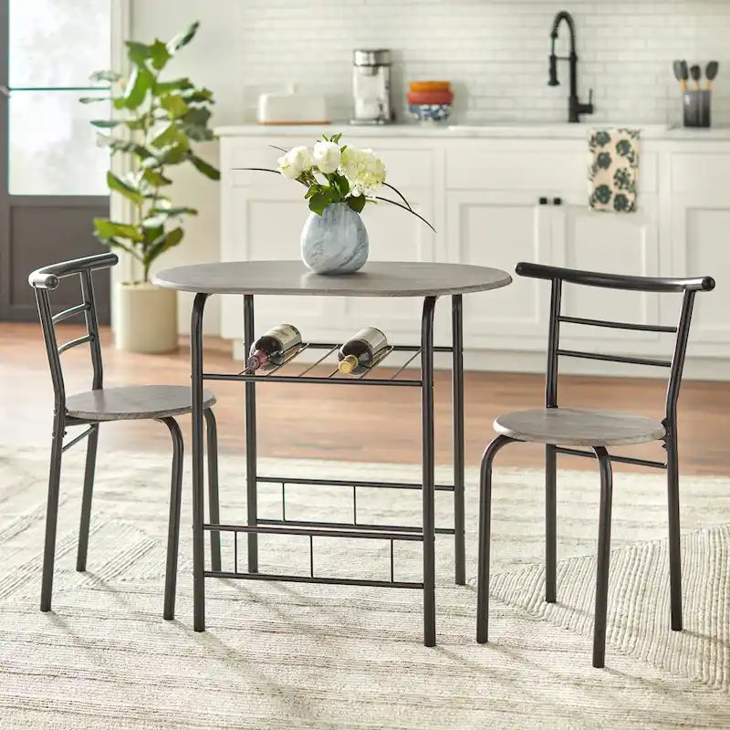 3-Piece Bistro Set with Metal Frame – Espresso or Grey Finish