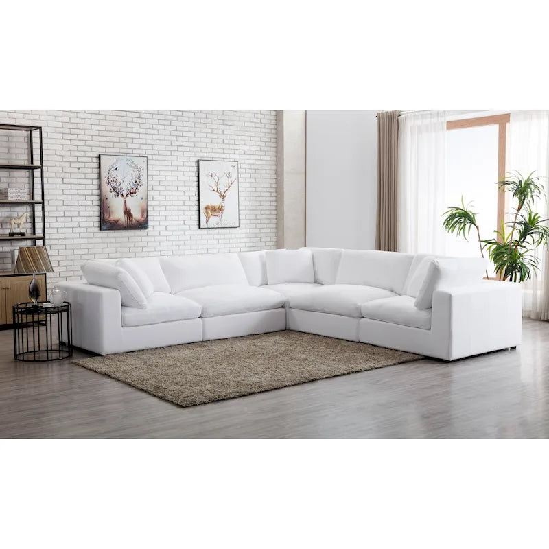 5-Piece Modular Sectional Sofa with Feather Fill Cushions