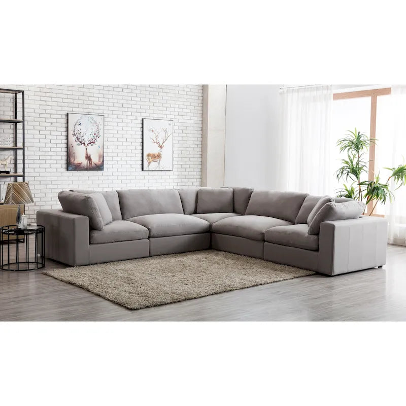 5-Piece Modular Sectional Sofa with Feather Fill Cushions