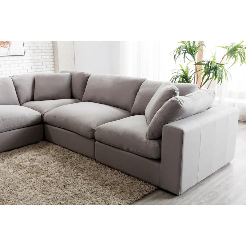 5-Piece Modular Sectional Sofa with Feather Fill Cushions