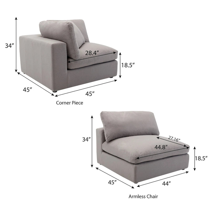 5-Piece Modular Sectional Sofa with Feather Fill Cushions