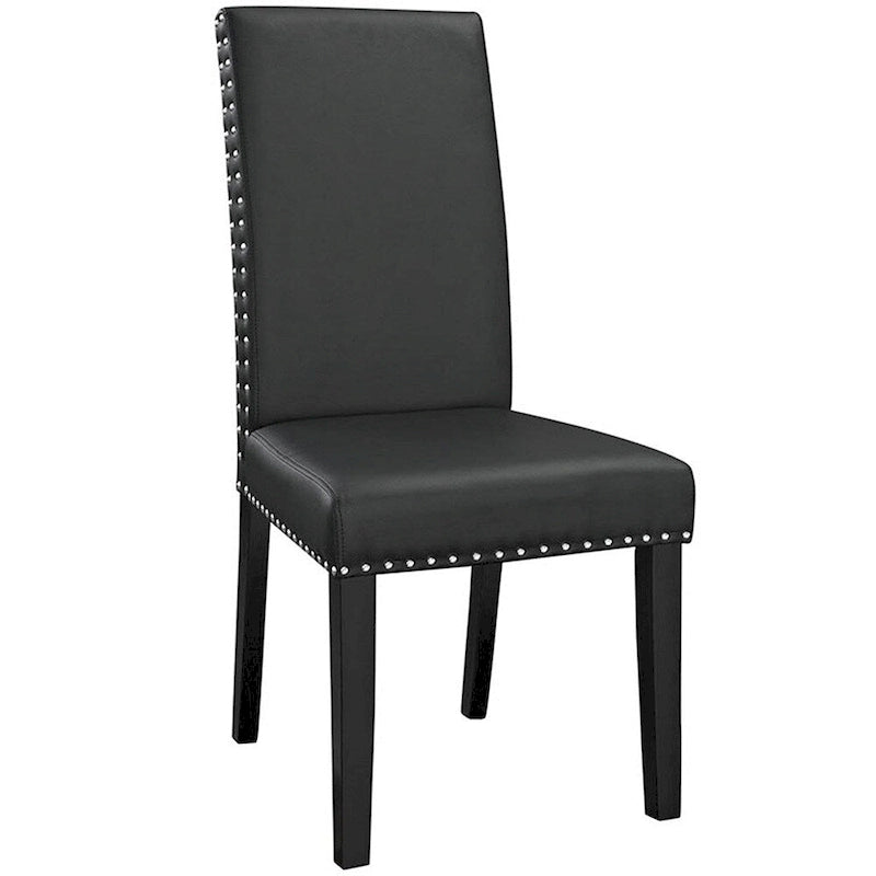 Black Faux Leather Parson Dining Chair with Nailhead Trim