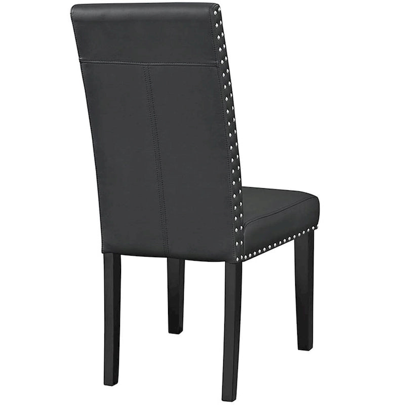 Black Faux Leather Parson Dining Chair with Nailhead Trim