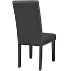 Black Faux Leather Parson Dining Chair with Nailhead Trim