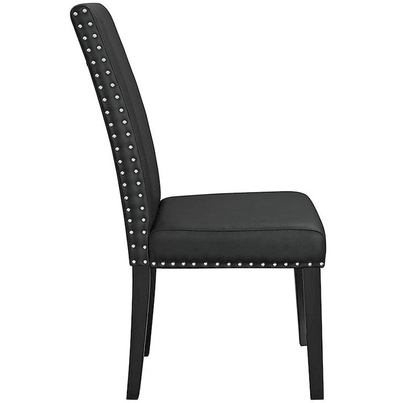 Black Faux Leather Parson Dining Chair with Nailhead Trim