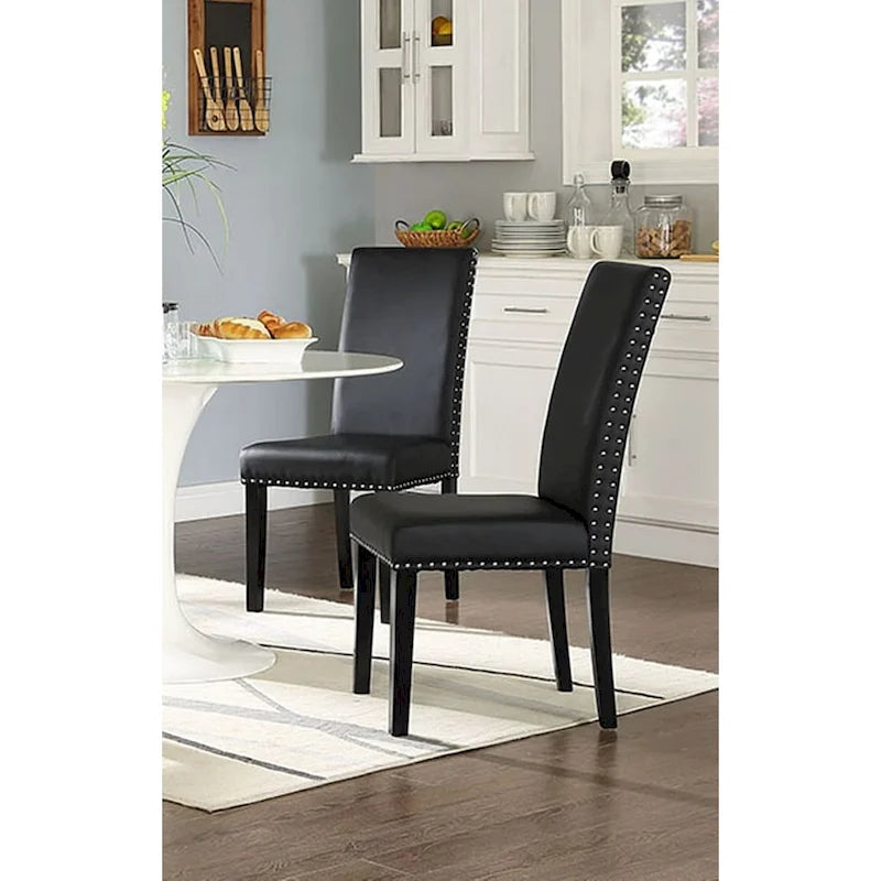 Black Faux Leather Parson Dining Chair with Nailhead Trim