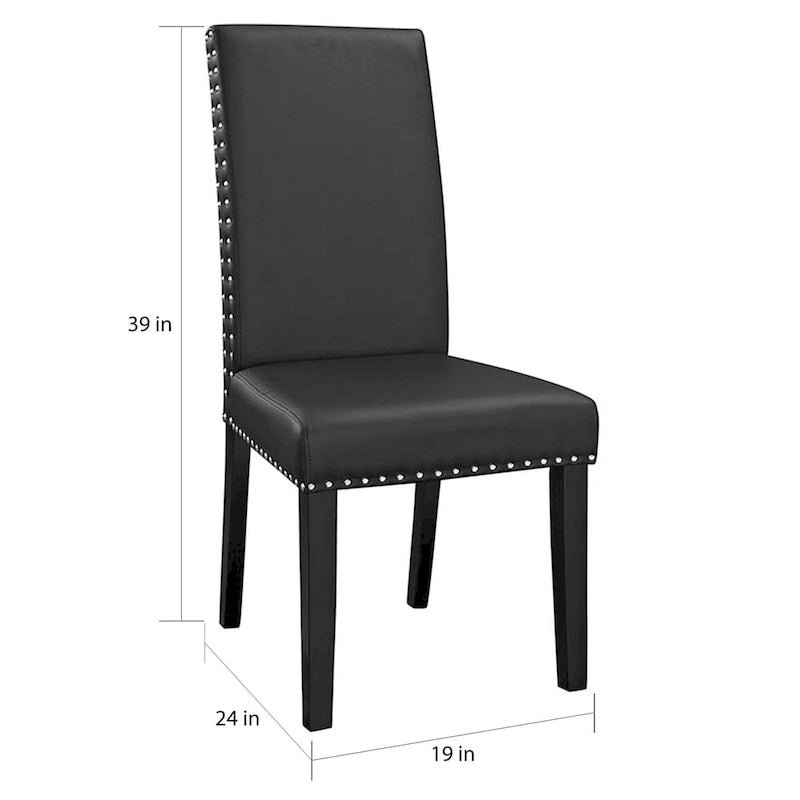 Black Faux Leather Parson Dining Chair with Nailhead Trim