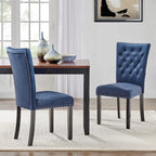 Tufted Velvet Dining Chairs with Chrome Nailhead Trim, Set of 2