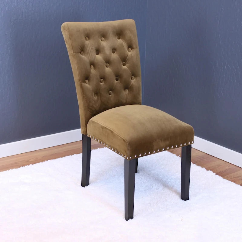 Tufted Velvet Dining Chairs with Chrome Nailhead Trim, Set of 2