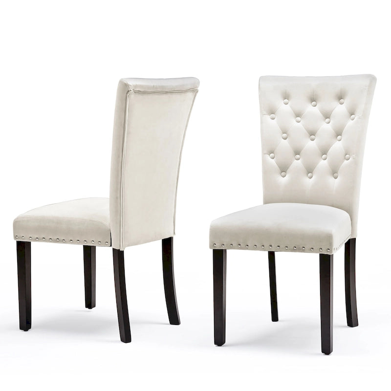Tufted Velvet Dining Chairs with Chrome Nailhead Trim, Set of 2