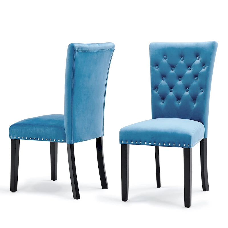 Tufted Velvet Dining Chairs with Chrome Nailhead Trim, Set of 2