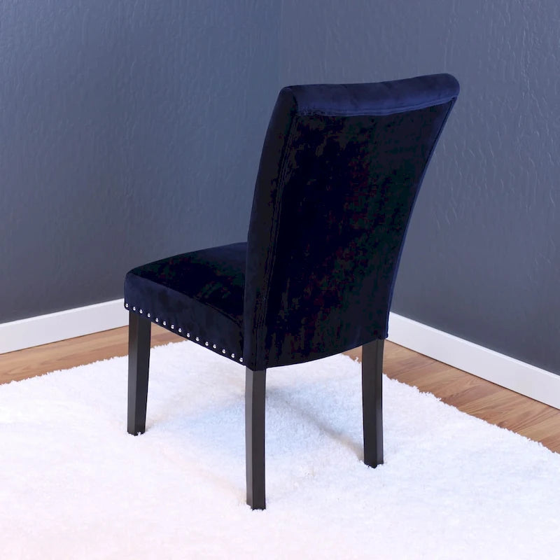 Tufted Velvet Dining Chairs with Chrome Nailhead Trim, Set of 2