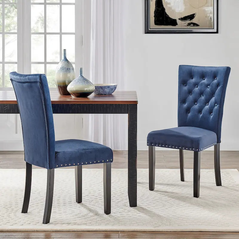 Tufted Velvet Dining Chairs with Chrome Nailhead Trim, Set of 2