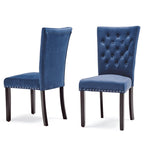 Tufted Velvet Dining Chairs with Chrome Nailhead Trim, Set of 2