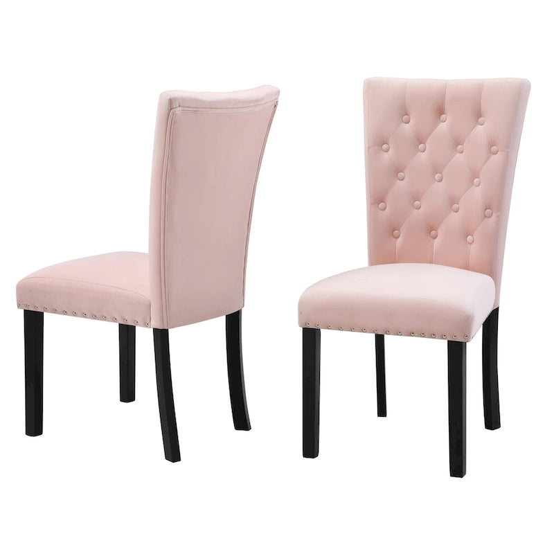 Tufted Velvet Dining Chairs with Chrome Nailhead Trim, Set of 2