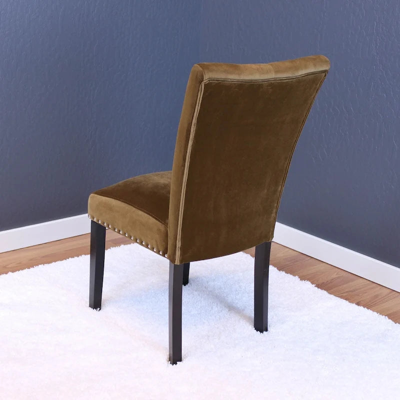 Tufted Velvet Dining Chairs with Chrome Nailhead Trim, Set of 2