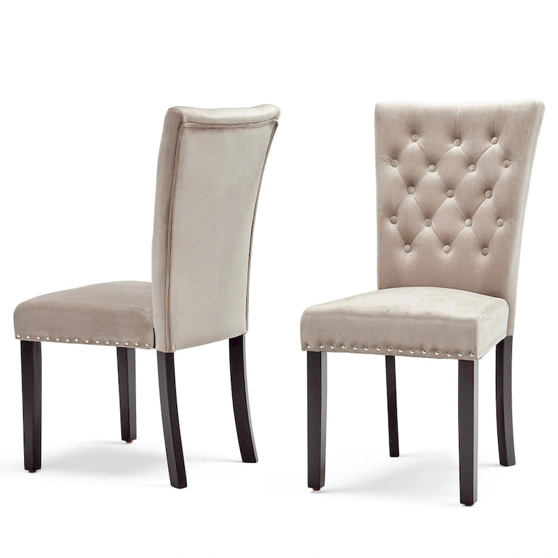 Tufted Velvet Dining Chairs with Chrome Nailhead Trim, Set of 2