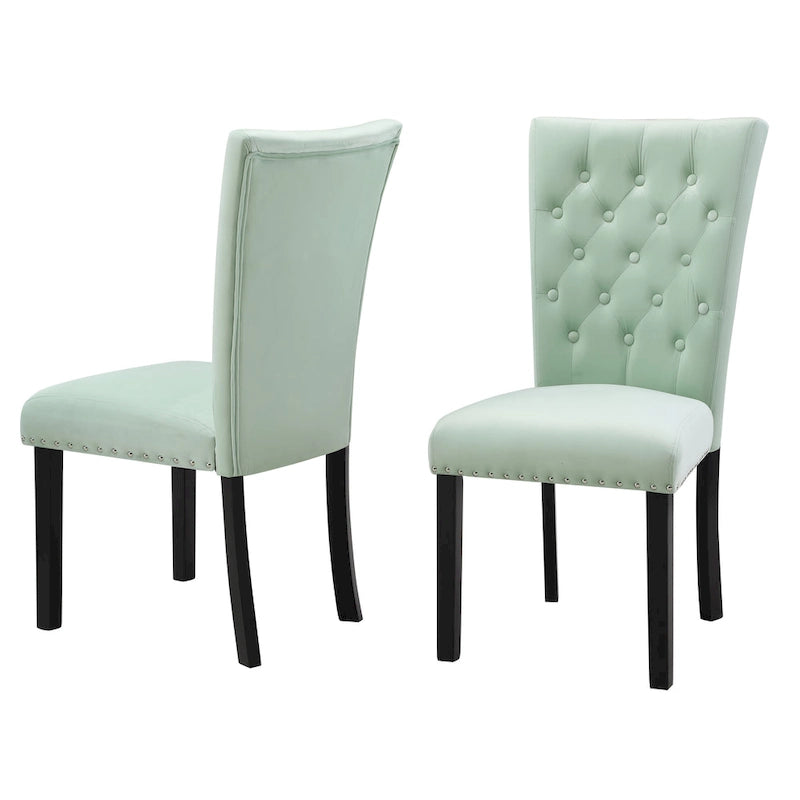 Tufted Velvet Dining Chairs with Chrome Nailhead Trim, Set of 2