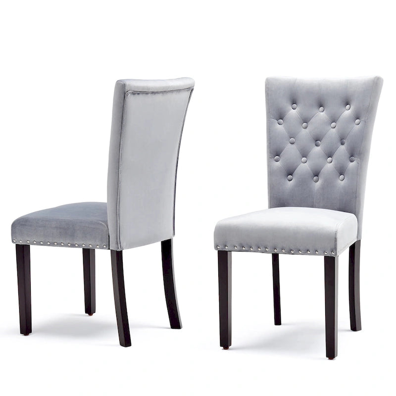 Tufted Velvet Dining Chairs with Chrome Nailhead Trim, Set of 2
