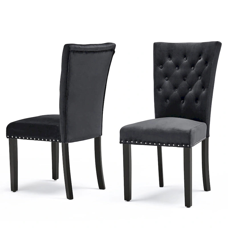 Tufted Velvet Dining Chairs with Chrome Nailhead Trim, Set of 2