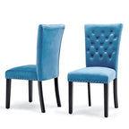 Tufted Velvet Dining Chairs with Chrome Nailhead Trim, Set of 2