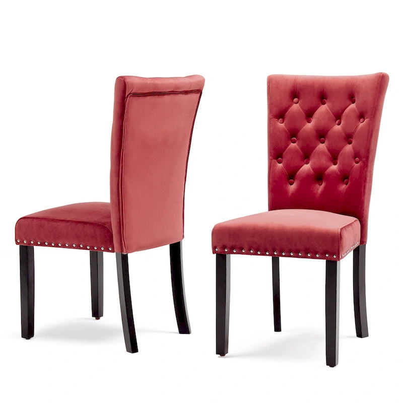 Tufted Velvet Dining Chairs with Chrome Nailhead Trim, Set of 2