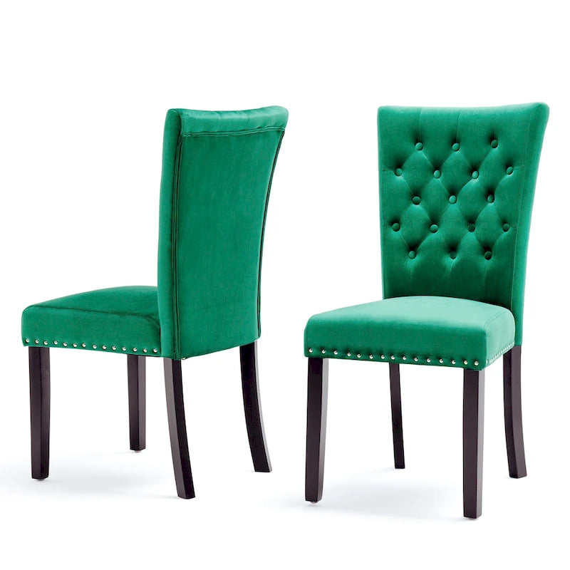 Tufted Velvet Dining Chairs with Chrome Nailhead Trim, Set of 2