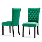 Tufted Velvet Dining Chairs with Chrome Nailhead Trim, Set of 2