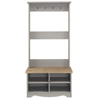 Gray Wash Solid Pine Wood Hall Tree with Seat & Metal Hangers